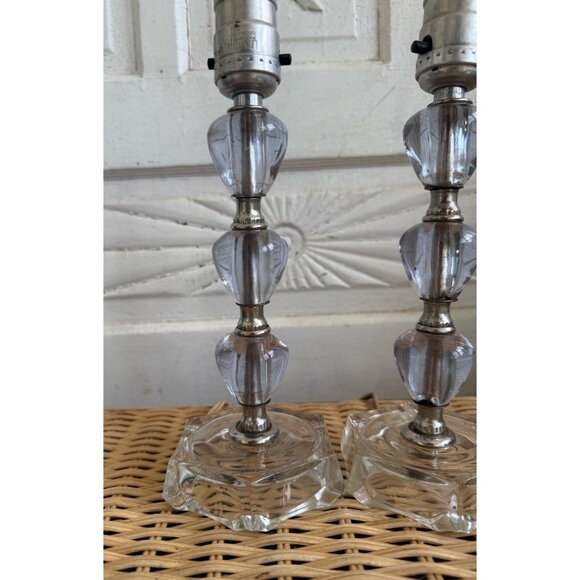 Vintage 60's Pair Small Table Lamps Purple Stacked Lucite Clear Glass - Picture 16 of 16